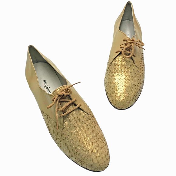 STEPHANE KELIAN Shimmery Gold Leather Lace‎ Up Oxfords  *NWOB - Picture 10 of 11